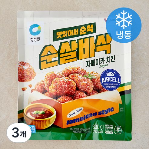 청정원 순살바삭 자메이카 스타일 치킨 (냉동), 300g, 3개