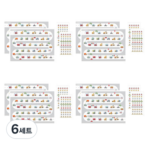 디자인아지트 탈것들 칭찬 스티커판 8p + 칭찬 스티커 8p 세트, 혼합색상, 6세트