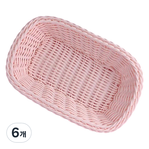블럭마트 파스텔 라탄 바구니 사각모양, 핑크, 6개