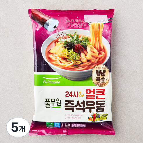 풀무원 24시 얼큰 즉석우동 2인분, 328g, 5개