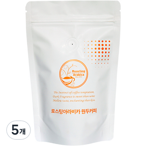 로스팅아라비카 콜롬비아 후일라 슈가케인 디카페인 원두커피, 홀빈(분쇄안함), 200g, 5개
