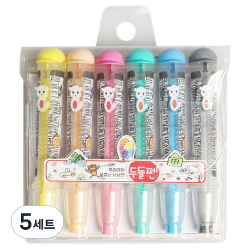 낙서하고 물로지워지는 두들펜 동물형, 6색, 5세트