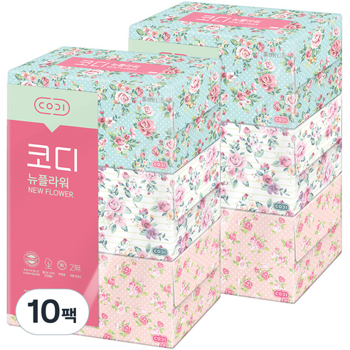 코디 뉴플라워 천연펄프 미용티슈 250매, 3개입, 10팩