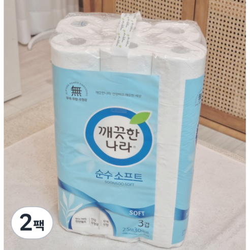 깨끗한나라 3겹 펄프 순수 시그니처 화장지 30m, 2팩, 24롤