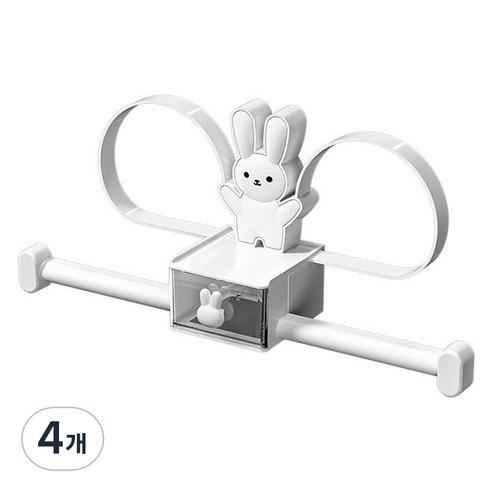 코히모 토끼 캐릭터 머리띠 머리핀 거치대 진열대 수납함 4W395, 화이트, 4개