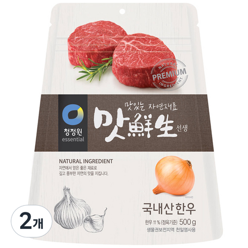 청정원 맛선생 한우 조미료 파우치, 500g, 2개
