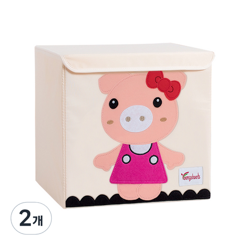 알럽홈 애니멀프린팅 패브릭 접이식 스툴, 리본돼지, 2개