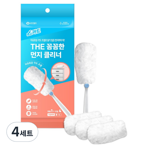스카트 THE 꼼꼼한 먼지클리너 핸들 + 리필 4p 세트, 화이트, 4세트