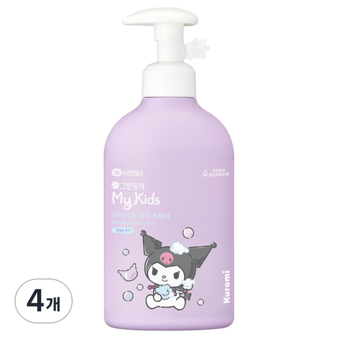 그린핑거 유아용 마이키즈 산리오 쿠로미 바디워시 프레쉬 그린향, 320ml, 4개