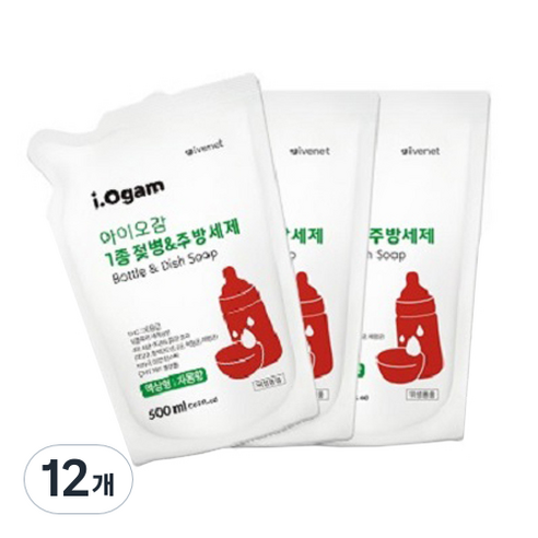 아이오감 젖병 주방세제 액상형 리필, 500ml, 12개