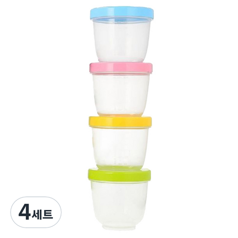 베베앤맘 밀폐형 이유식 보관용기 4p, 블루,핑크,옐로우,그린, 4세트, 300ml