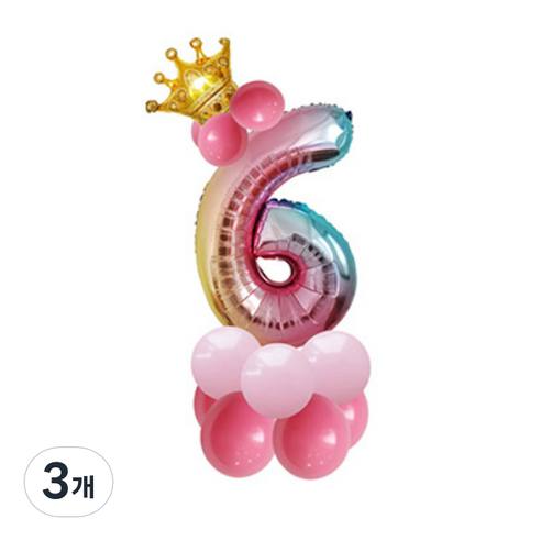 윰스 크라운 스탠드 DIY숫자풍선 115cm, 숫자6, 3개