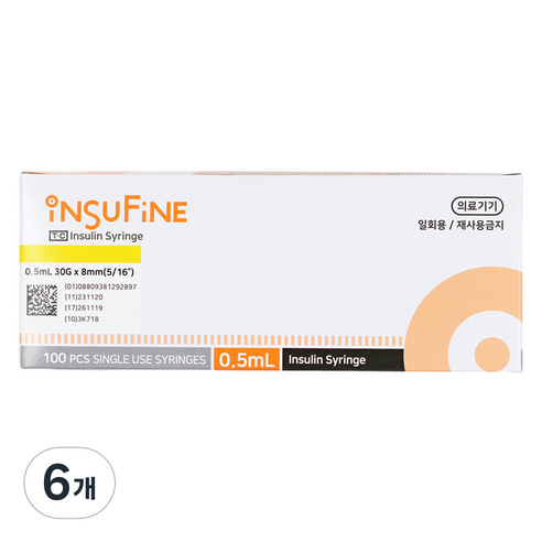 태창 인슈파인 인슐린 주사기 0.5ml 30g x 8mm 100p, 6개