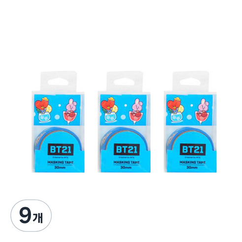 라인프렌즈 BT21 마스킹테이프 30mm, 블루, 9개