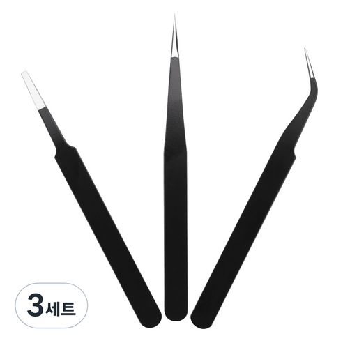 탐사 다용도 트위저 핀셋 3종 세트, 블랙, 3세트