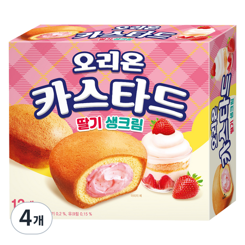 오리온 카스타드 딸기 생크림 12p, 4개, 276g