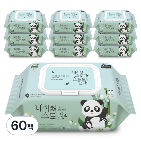 네이쳐스토리 소프트판다 아기물티슈 캡형, 100매, 60팩