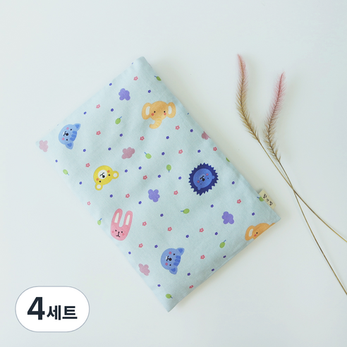 팥앤찜 휴대용 팥 복부찜질팩 + 커버 파랑동물원 세트, 4세트