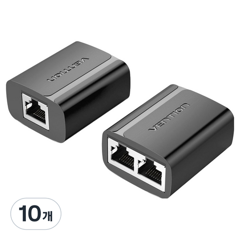 벤션 2 to 1 to 2 랜 연장 커플러 이중 커넥터, 블랙, 10개, 43.7mm