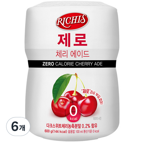 리치스 제로 체리 에이드 분말, 600g, 6개