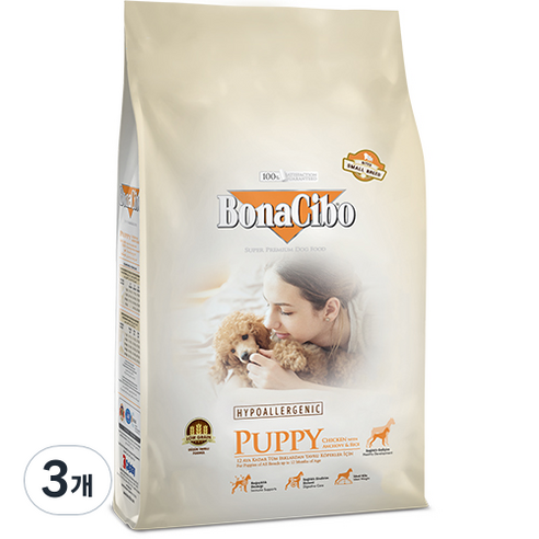 보나시보 퍼피 강아지 스몰바이트 건식사료, 닭, 1.2kg, 3개