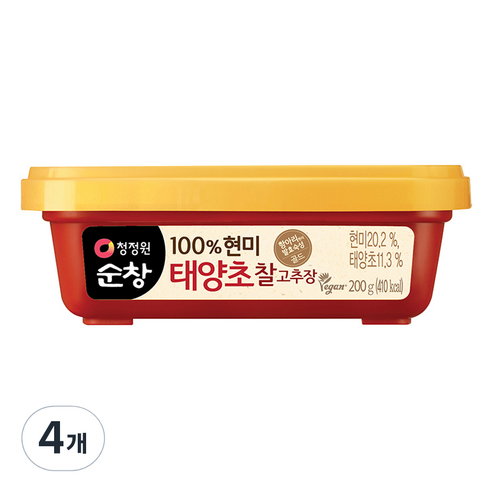 청정원 순창 태양초 찰고추장, 4개, 200g