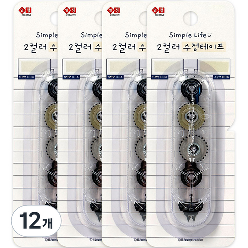 iiGEN 심플라이프 2컬러 수정테이프 5mm x 5m, 혼합색상, 12개