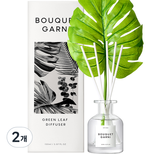 부케가르니 그린리프 몬스테라 디퓨저 150ml, 화이트머스크, 2개