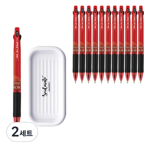 자바펜 제트3볼 펜 0.38mm 12p + 펜트레이 세트, 레드(볼펜), 랜덤발송(펜트레이), 2세트