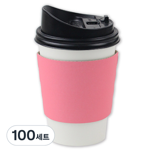 아이엔피 종이컵 화이트 무지 355ml + 롱개폐 뚜껑 + 홀더 핑크 세트, 100세트