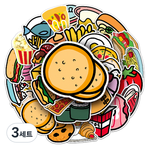 문곰상점 감성 다이어리 꾸미기 캐리어 스티커 50종 세트, 음식, 3세트