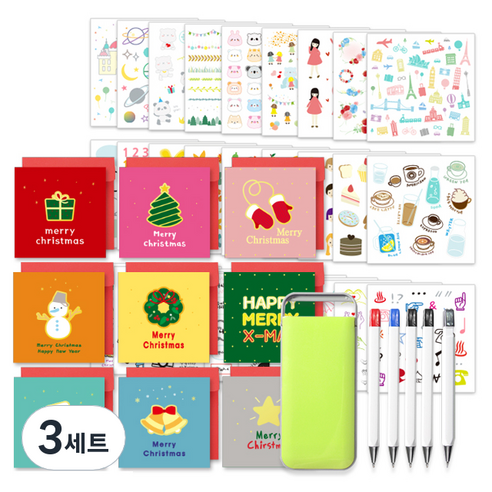 투영디자인 반짝반짝 X MAS 카드 9종 + 포켓 필기구 랜덤발송 5종 + 인스 스티커 28종 세트, 혼합색상, 3세트
