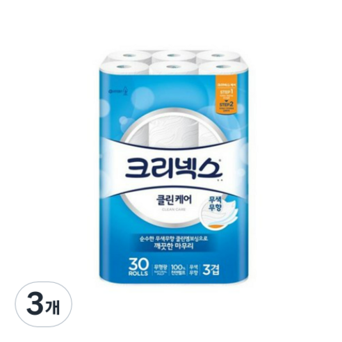 크리넥스 클린케어 3겹 30M, 30롤, 3개