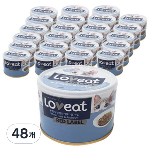 사조 러브잇 레드라벨 고양이 간식캔 160g, 흰살참치 + 멸치 혼합맛, 48개