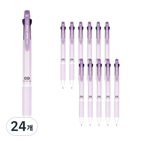 자바펜 체크 3볼 멀티펜 0.5mm, 퍼플, 24개