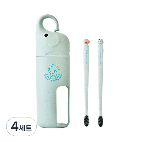알럽홈 코끼리 휴대용 칫솔 컵 세트 그린, 4세트