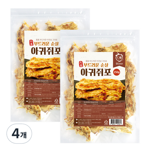 해야미 구운 순살 아귀쥐포채, 250g, 4개