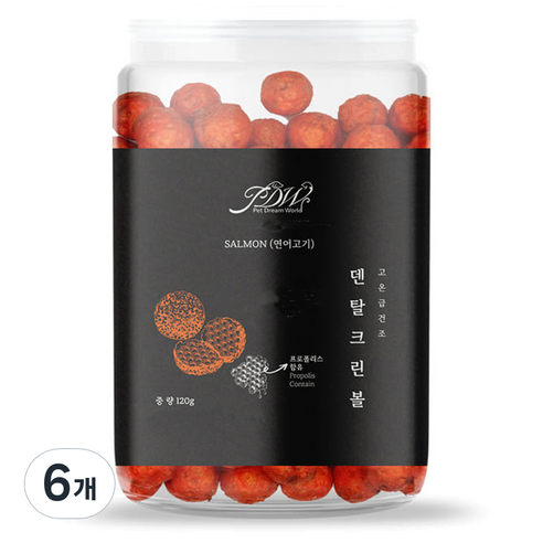 강아지 덴탈 크린 볼 간식, 연어고기, 120g, 6개