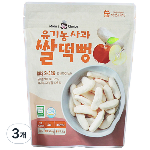 맛있는풍경 유아용 유기농 사과 쌀떡뻥 25g, 3개, 사과맛