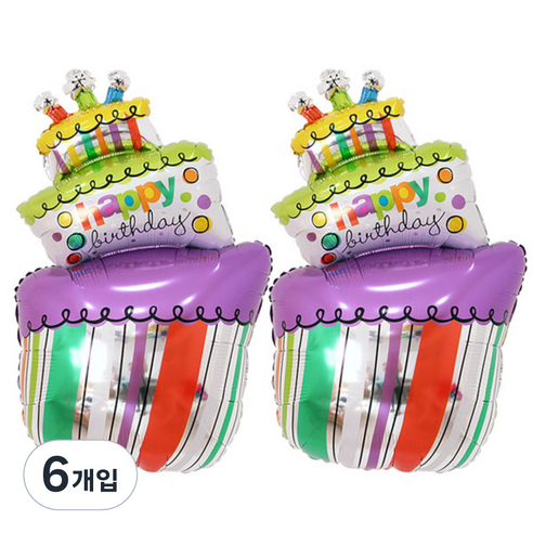 파티팡 생일 은박풍선, 3단케익 (믹스), 6개입
