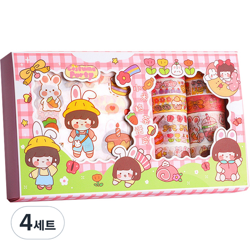 동아피엠에스 DIY 다꾸 종이 스티커 + 마스킹 데코테이프 기프트박스 세트, MK-2347, 4세트