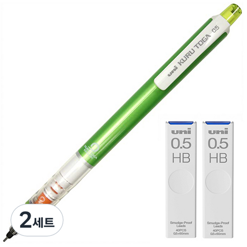 유니 쿠루토가 샤프 스탠다드 모델 그린 M5-450 + 쿠루토가 전용 샤프심 HB 2p 세트, 0.5mm, 2세트