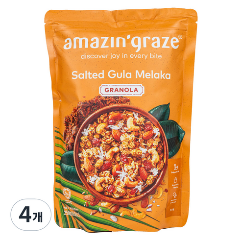 어메이징 그레이즈 솔티드 굴라 멜라카 그래놀라 시리얼, 250g, 4개