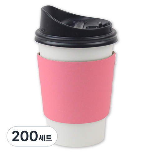 아이엔피 종이컵 화이트 무지 380ml + 롱개폐 뚜껑 + 홀더 핑크 세트, 200세트