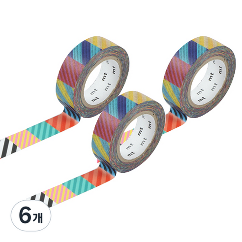 엠티 마스킹테이프 15mm x 10m, 멀티 스트라이프(DMTK-KAPI04), 6개