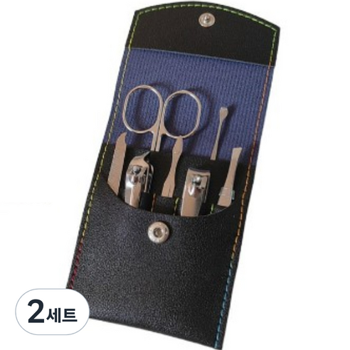 제이 고급 손톱손질 도구 7종 + 케이스 세트, 실버(도구), 블랙(케이스), 2세트