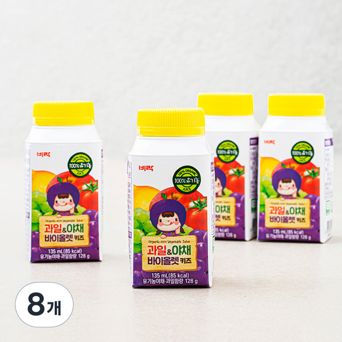 비락 유기가공식품 인증 과일 & 야채 바이올렛 키즈 주스, 135ml, 8개