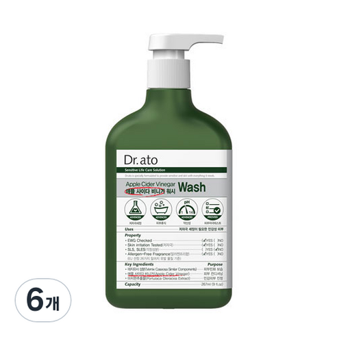 닥터아토 애플 사이다 비니거 워시, 267ml, 6개