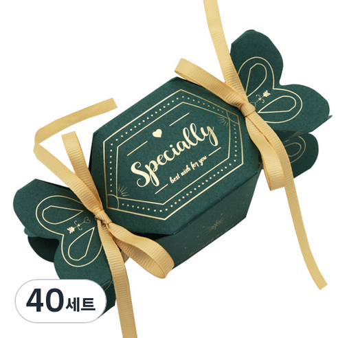 도나앤데코 specially 스위트 캔디형 선물 상자 + 리본 2p 세트, 상자(그린), 리본(골드), 40세트