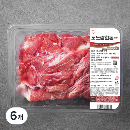 도드람한돈 앞다리 불고기용 1등급 (냉장), 1kg, 6개